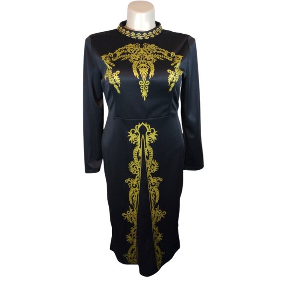 Women Black Semi-Sheer Patterned Dress - Picture 1 of 1